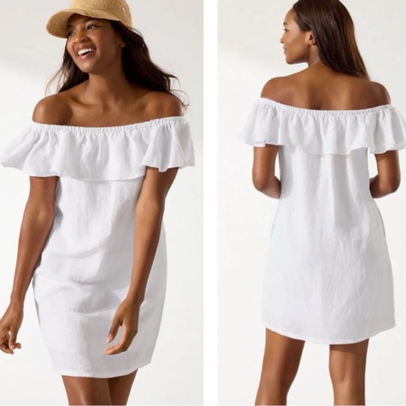 Tommy Bahama St. Lucia Off Shoulder Dress Linen White Sz XL Beachy Coastal - Picture 10 of 16